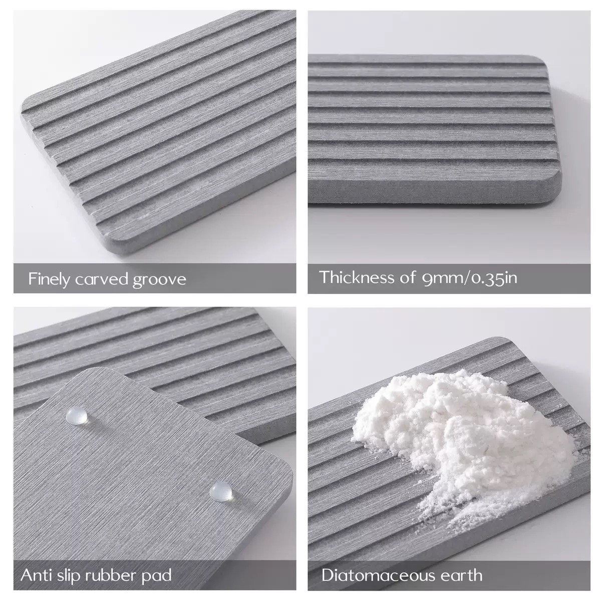 Close-up of grooved surface and edge of a diatomite hard mat