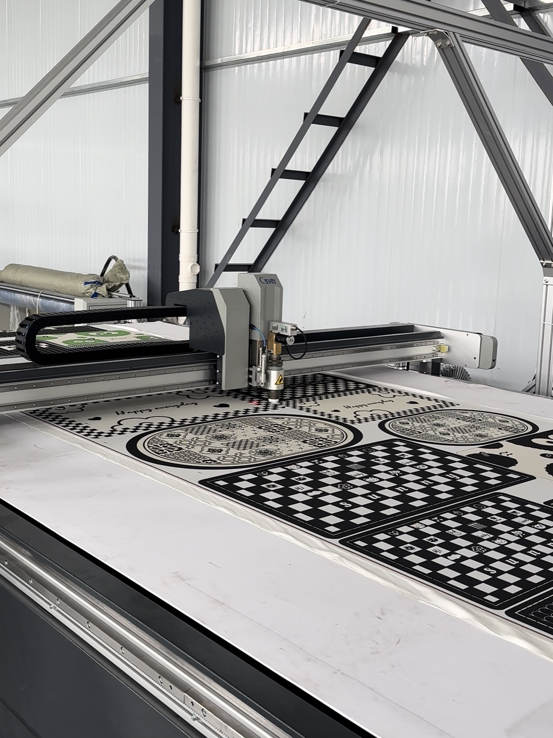 Mats being cut and processed on production equipment
